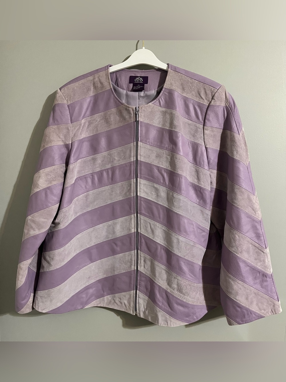 JDS Collections Lavender and Light purple Striped Leather Jacket